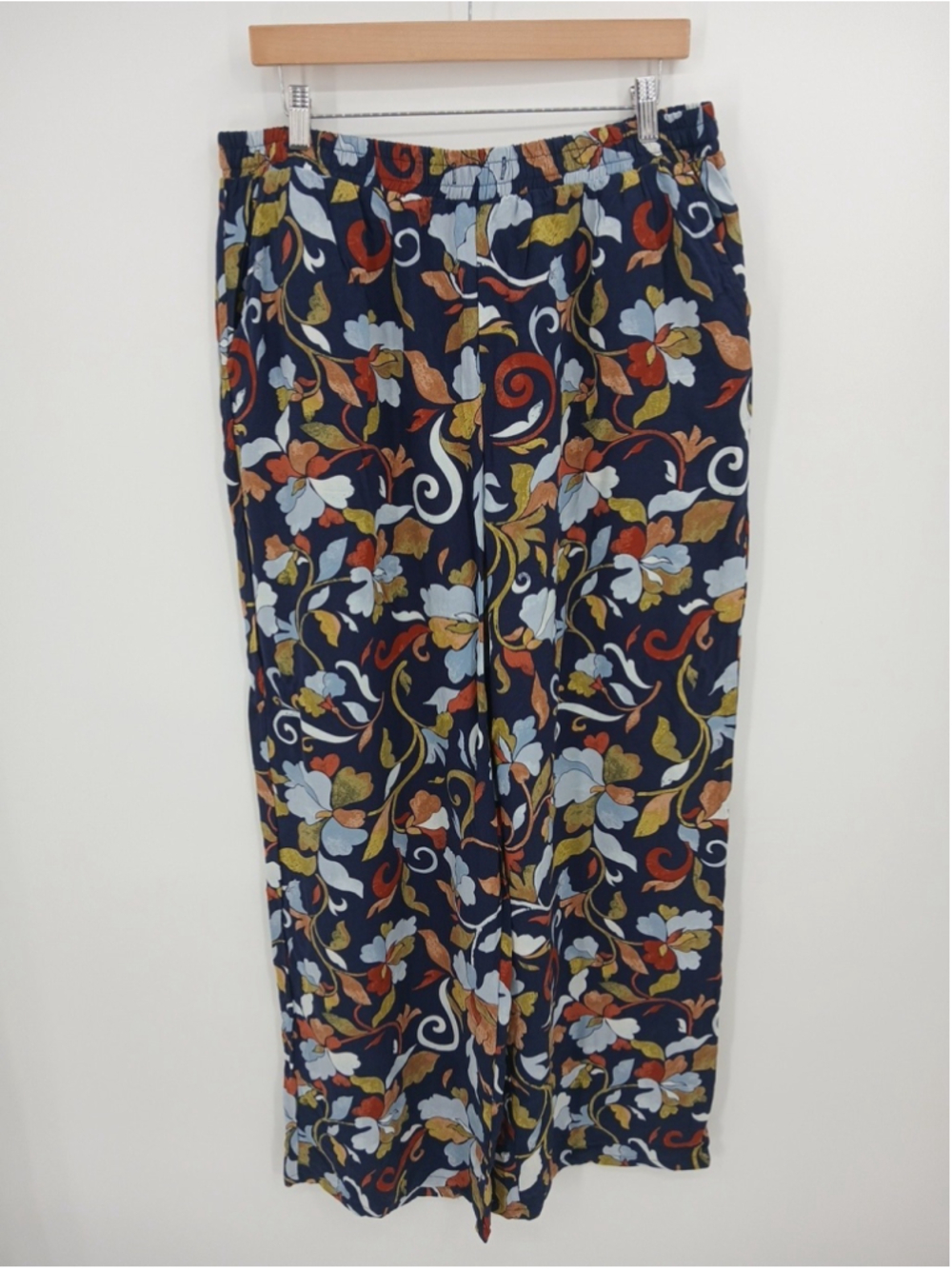 Cynthia Steffe Wide Leg Pants Boho Floral Leaves Elastic Waist Lounge Size L